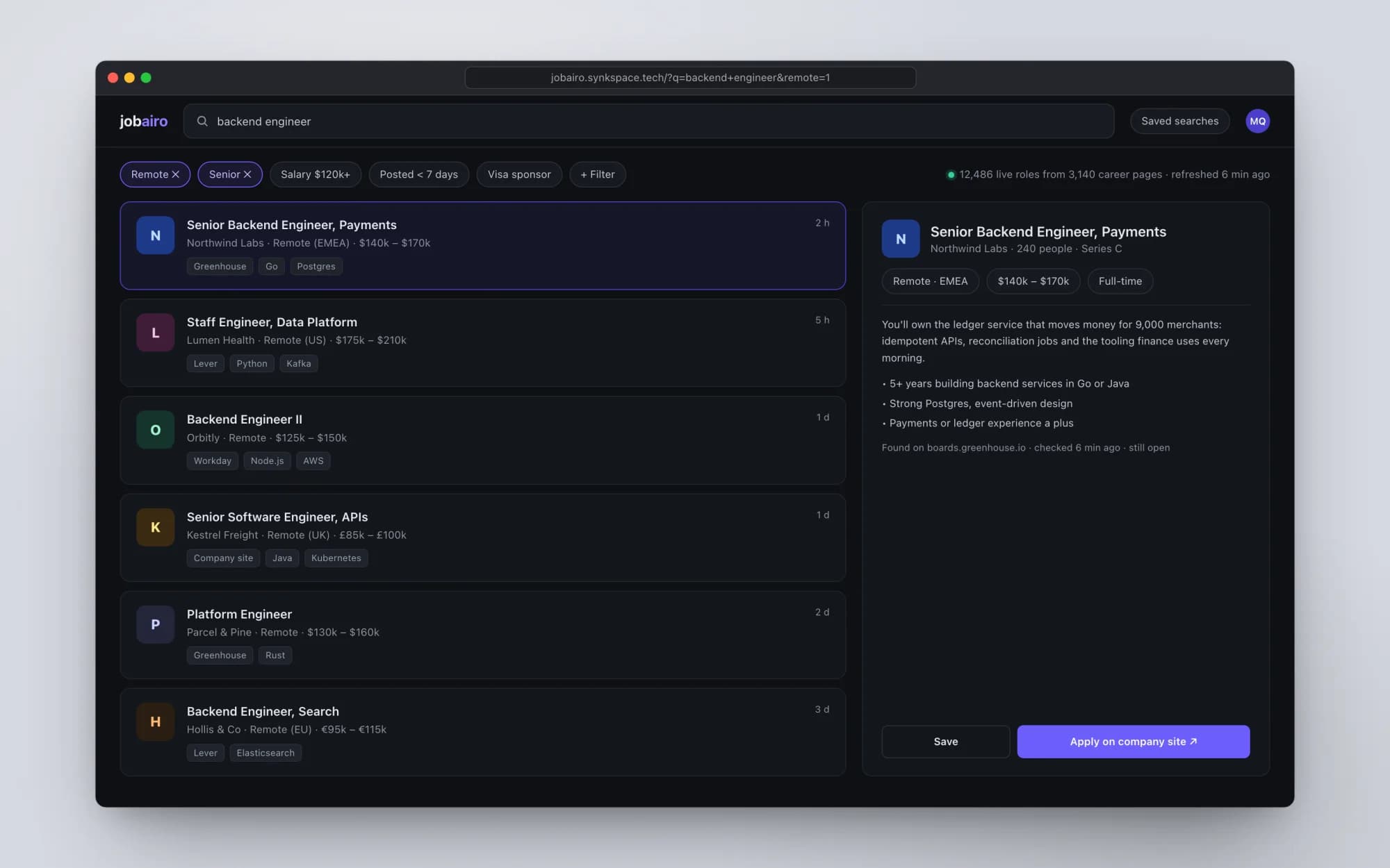 JobAiro product screen